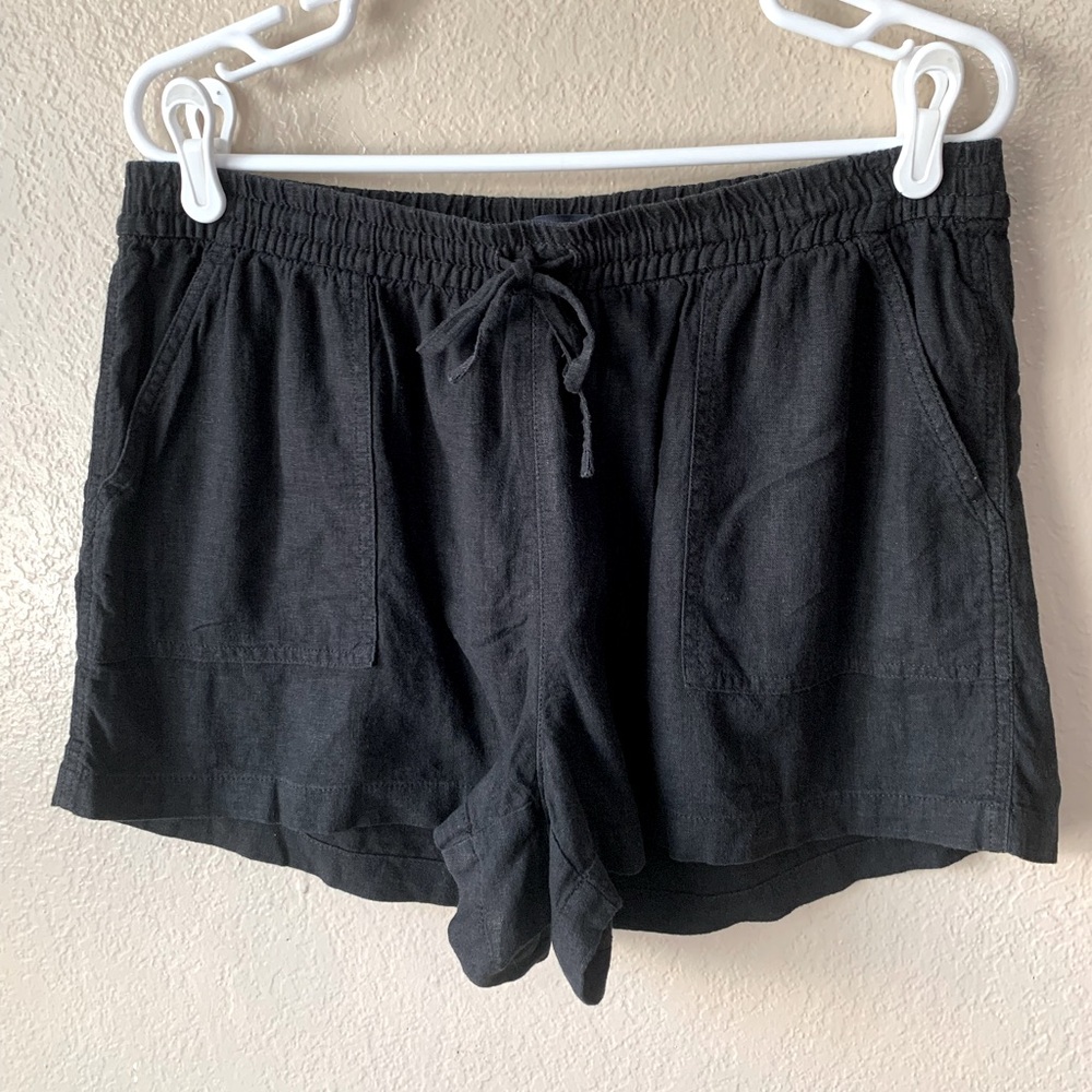 J. Crew Factory Linen Blend Black Coastal Beachy Drawstring Waist Shorts Size M - Picture 2 of 5